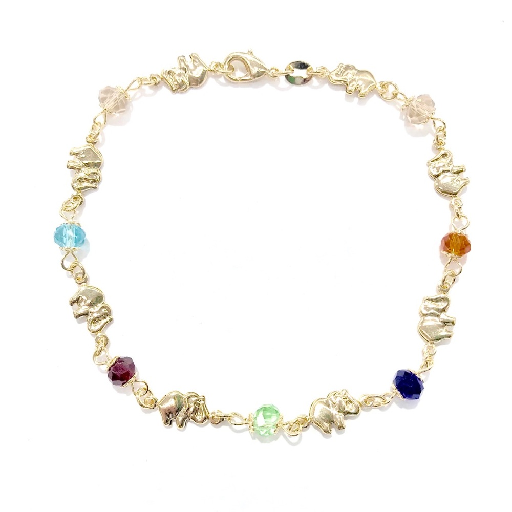 GOLDFILLED Multicolor Beads LUCKY ELEPHANT ANKLET